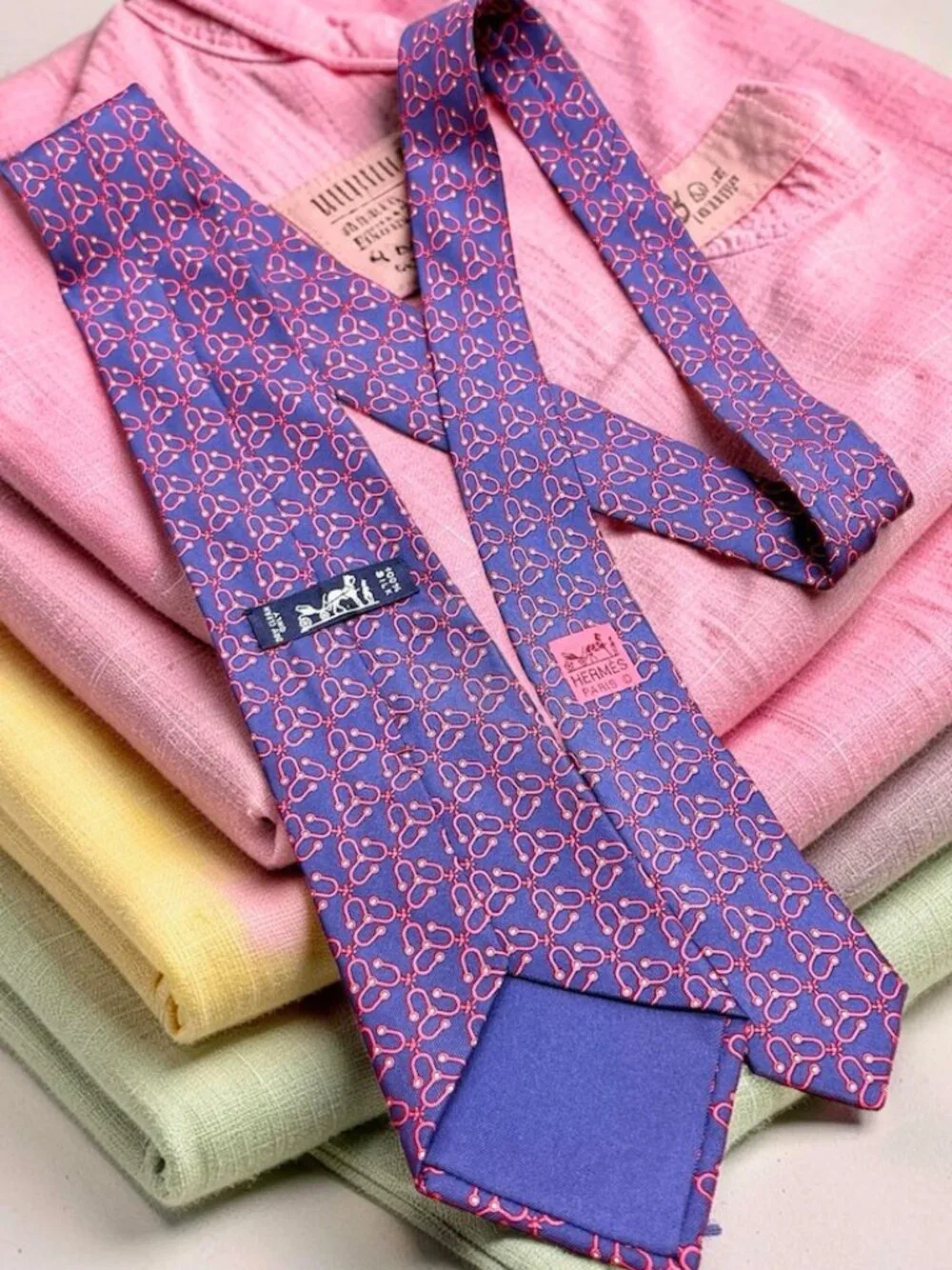 Unused Necktie Hermès Paris 100%  Silk France Made Dark Blue Purple Red (12)
